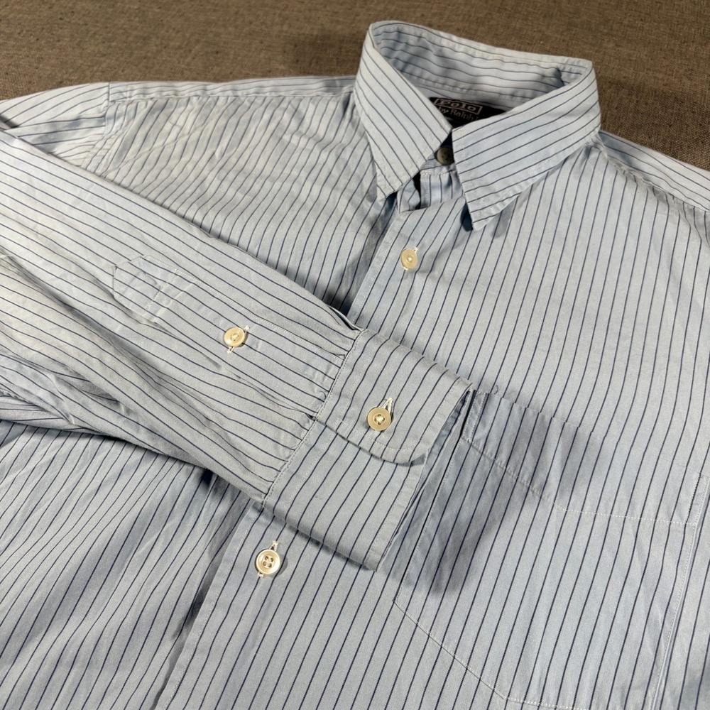 Polo Ralph Lauren Button Down Mens Large Blue Merrin Pinstripe Cotton Shirt